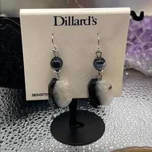 3.6.26-26 Dillard’s Black & White Acrylic Eurostyle Earrings